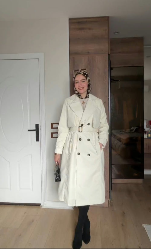 Cherry Leather Coat in off-white